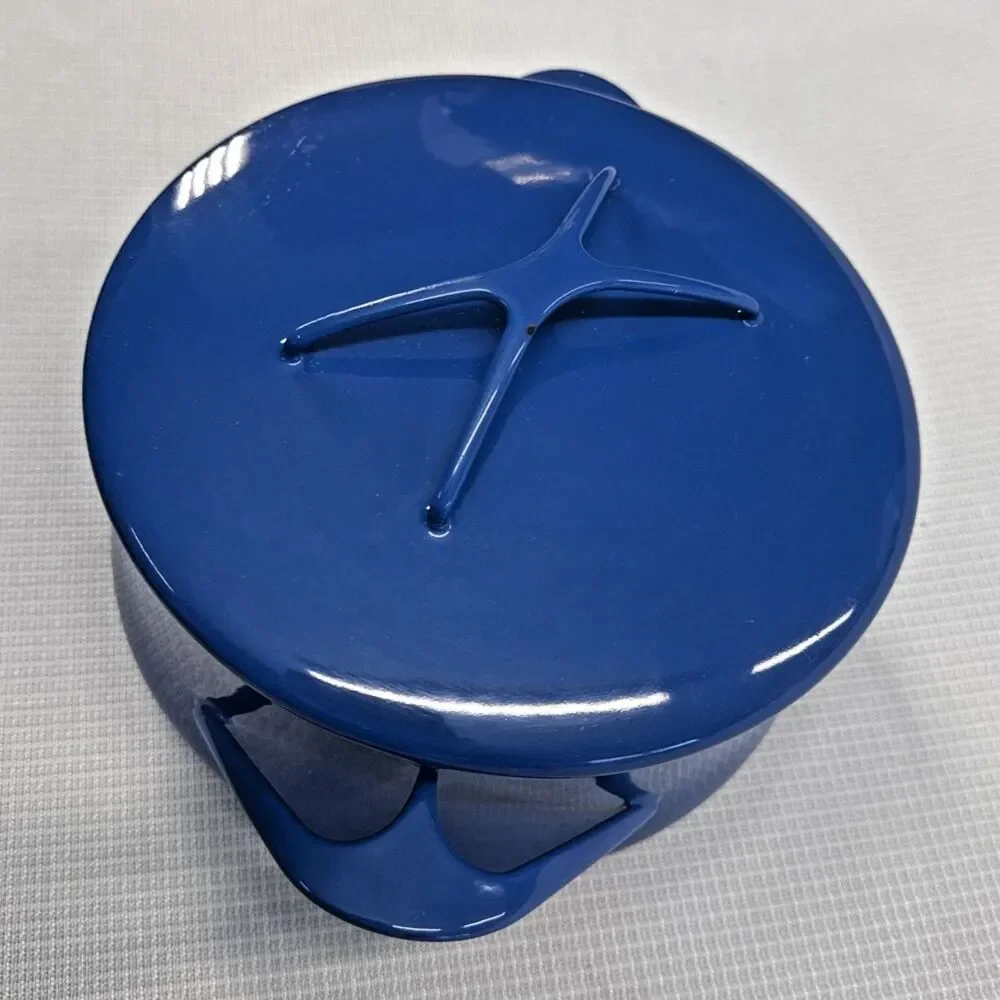 Vintage 2 Quart Blue Enamel Cookware Pot Casserole With Trivet Lid